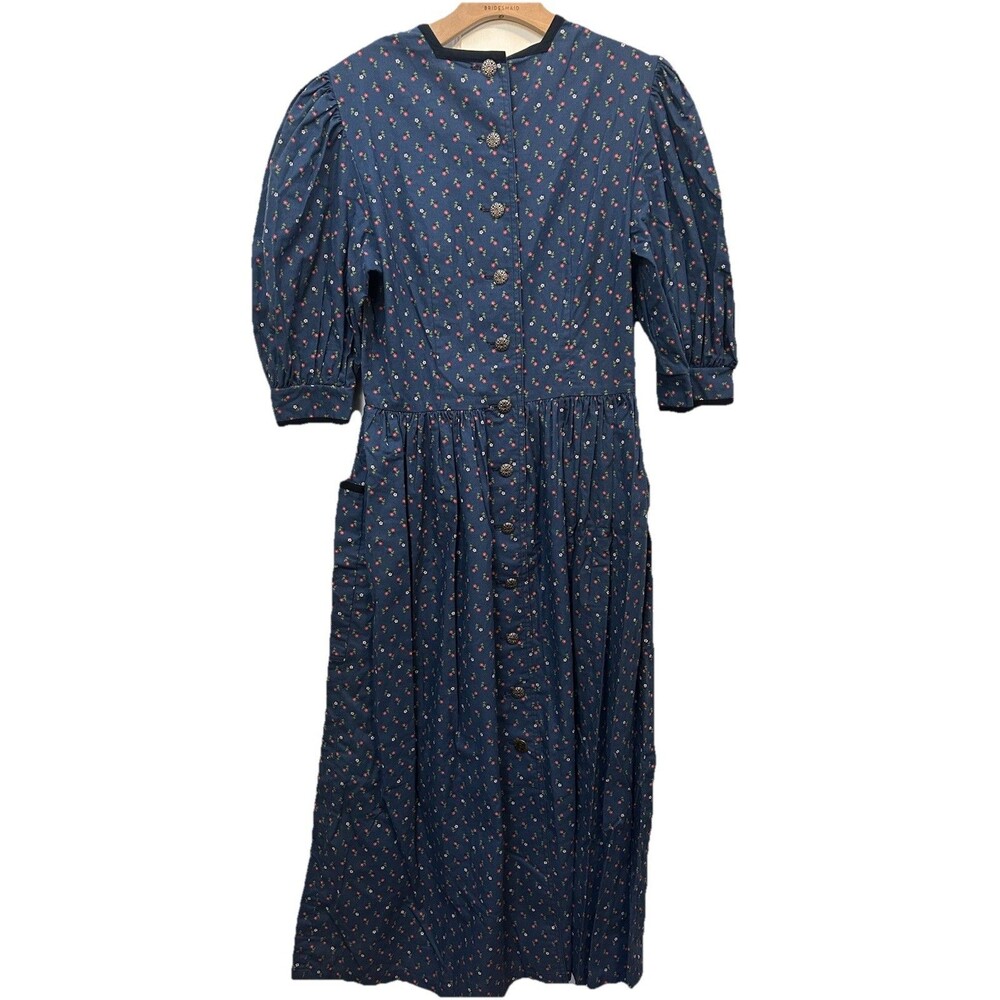 Vintage Landhause Oktoberfest Dirndl Dress Size 40 German Floral Blue Buttons